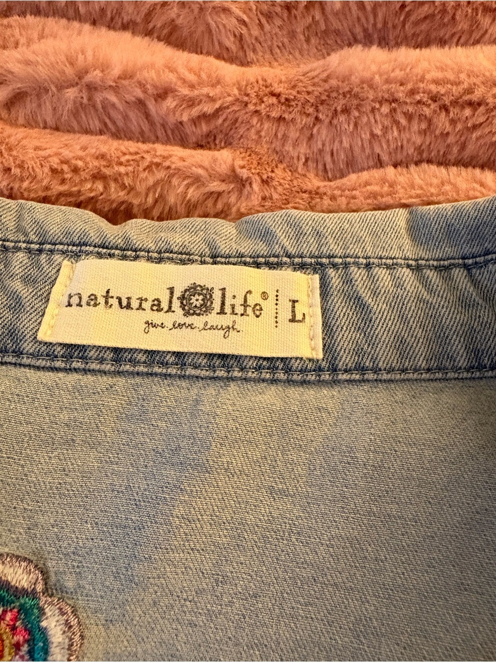 NATURAL LIFE Light Blue Embroidered Denim Button-Down Shirt - Picture 2 of 3
